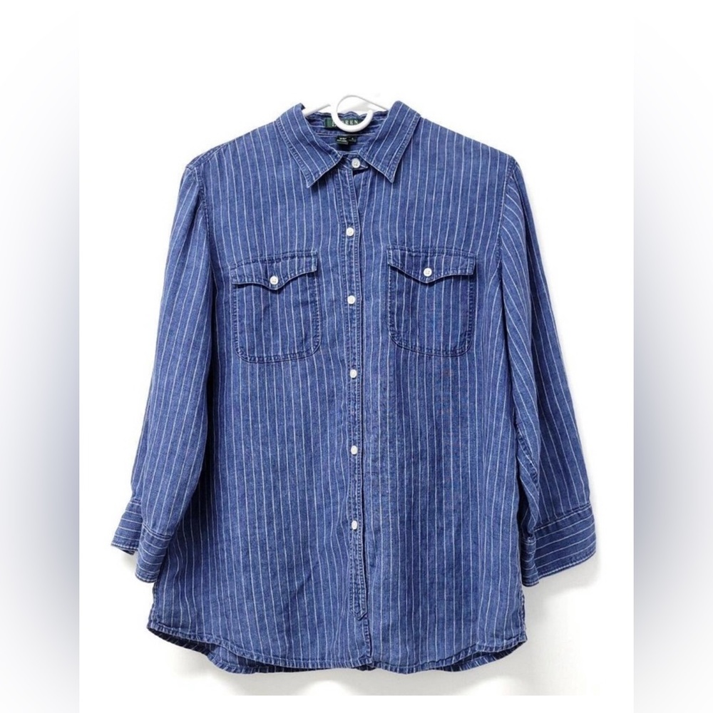 Ralph Lauren Petite Blue Linen Button Down